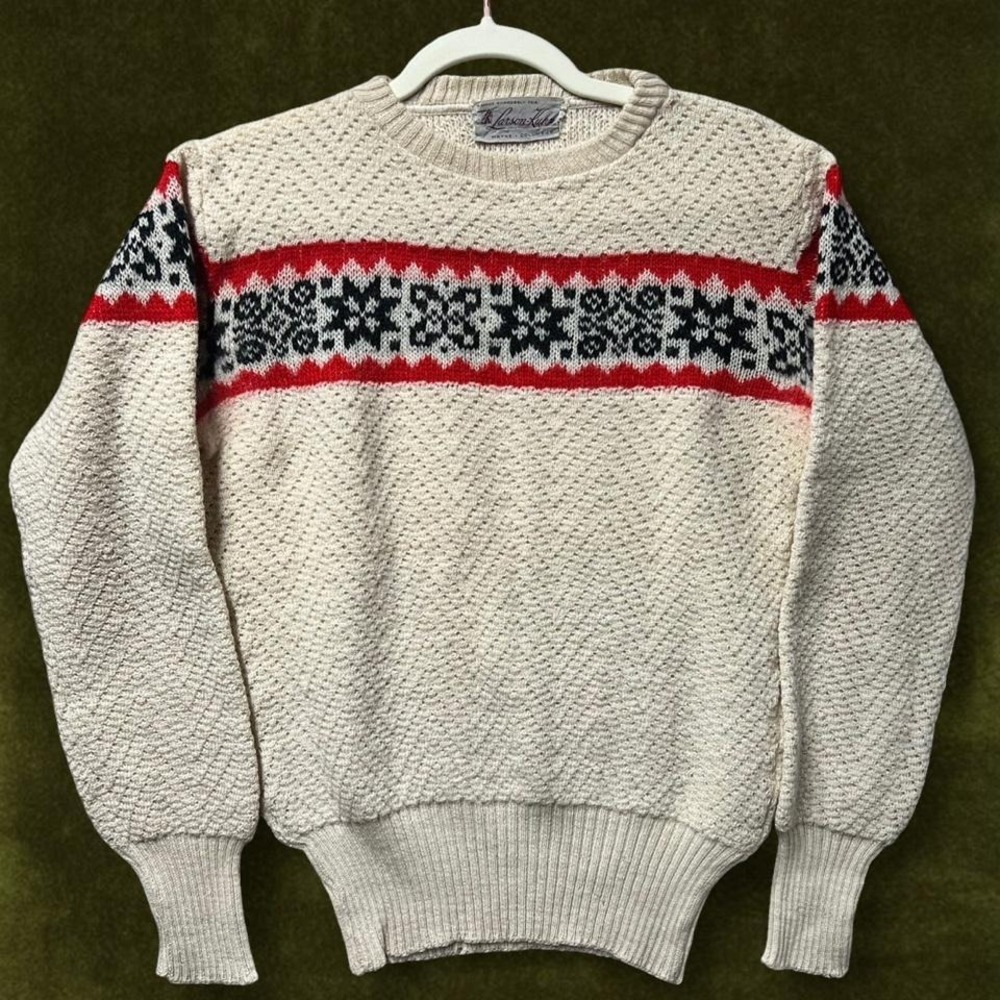 Vintage 40s Larson-Kuhn Nordic Snowflake Wool Sweater - Modern S/M
